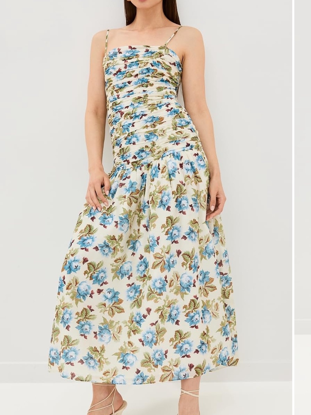 Posse Raquel Cream Floral Midi Dress with Blue Flowers